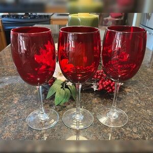 Vintage Red Ruby Wine Glass Set of Three